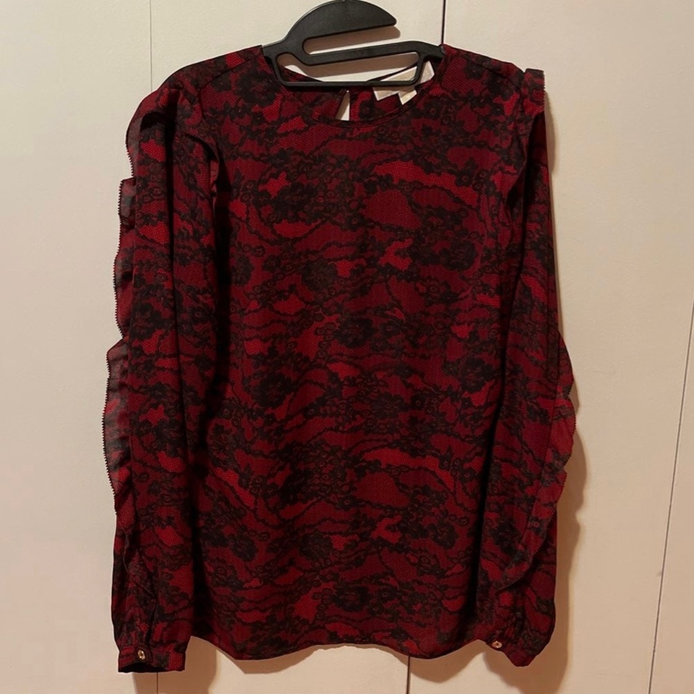 MICHAEL KORS LACE PRINT RED BLOUSE